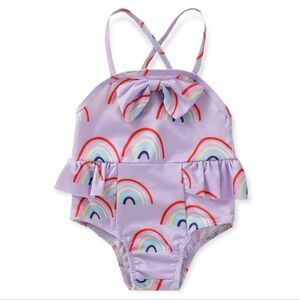 NWT Purple Rainbow Bow & Ruffle Baby Swimsuit